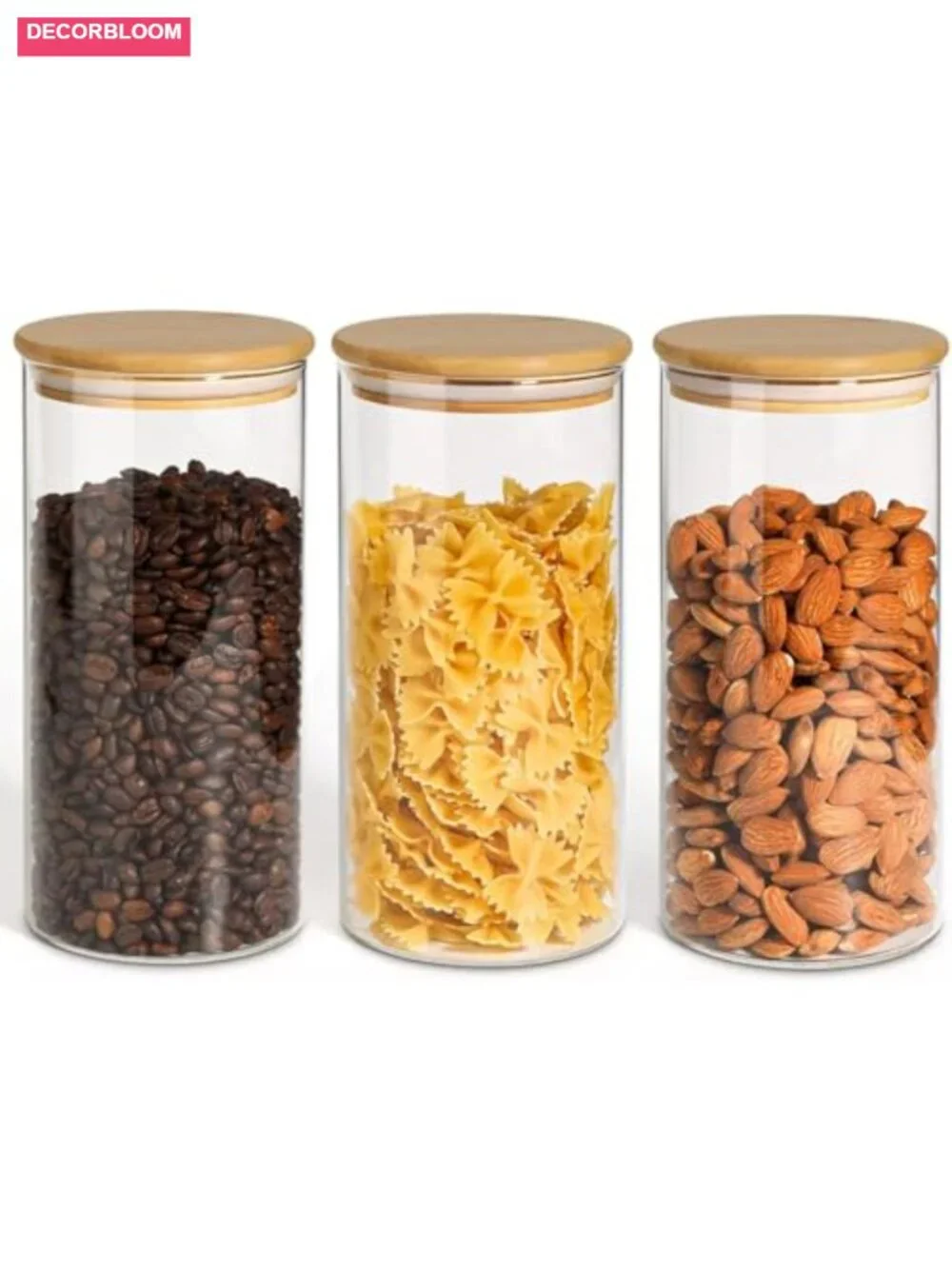 Airtight Glass Storage Canister Set of 3 with Wood Lids